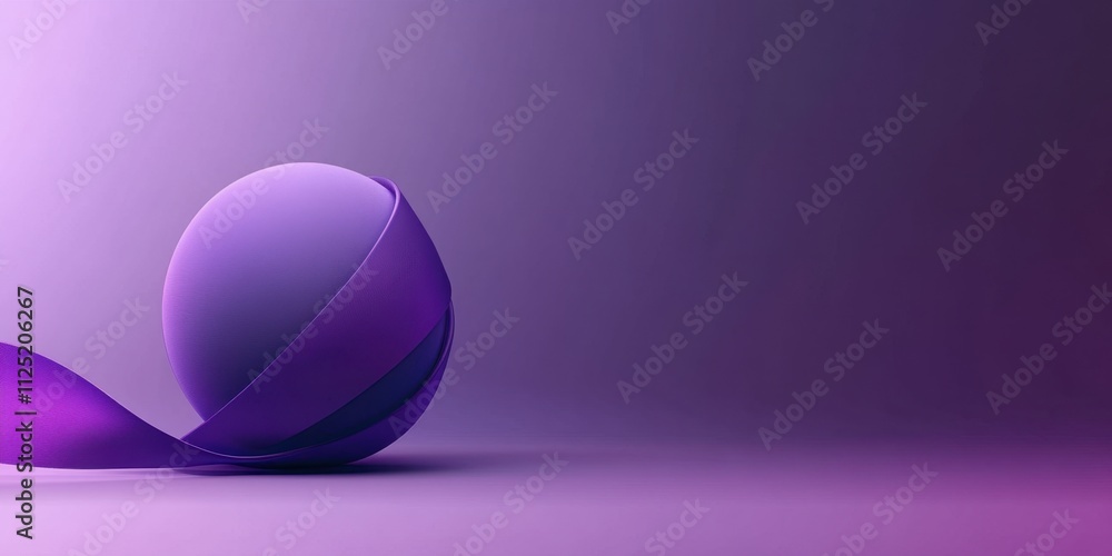 Poster abstract purple sphere wrapped in elegant ribbon: a minimalist 3d render of smooth curves and soft s