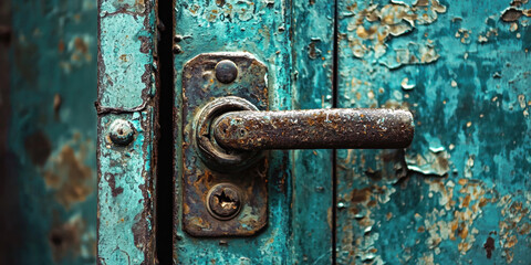 Oxidized metal with blue-green patina, artistic and aged effect