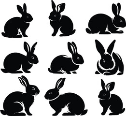 Fototapeta premium Rabbit silhouette vector black and white illustration on a white background