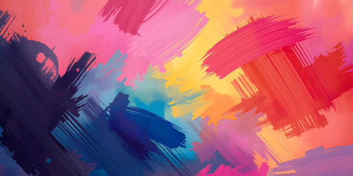 Abstract hand painted multi color brush strokes.on a black background  AI generated image, ai.