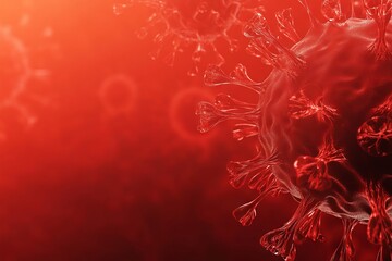 3D Close-up of Red Coronavirus on Red Background. AI generated illustration