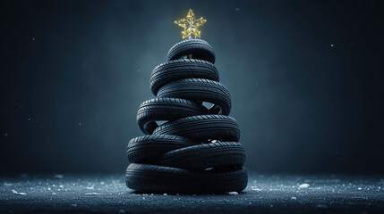 Christmas tree made of car tires, clean composition © Zanna