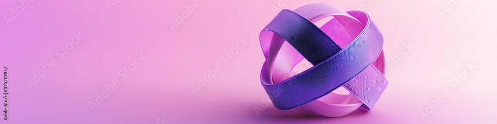 Poster abstract purple and pink intertwined ribbon sphere on a soft gradient background: a study in form an