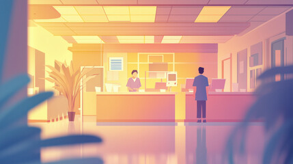 Hospital interior, cute atmosphere, paper-cut style