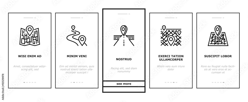 Poster location pin map point onboarding mobile vector place pointer, marker position, mark road, travel la