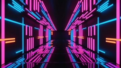 a digital artwork featuring a futuristic, abstract style with a vibrant color palette.