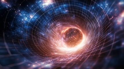 Fototapeta premium Glowing cosmic tunnel; gridded, swirling nebula.
