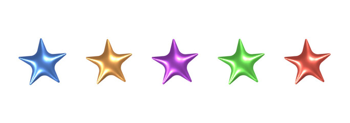 Set of glossy stars. Collection of realistic stars in different colors. Realistic vector New Year and Christmas design. Elements for celebration