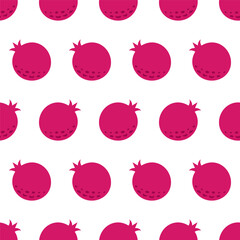Seamless pattern of red  fruit pomegranate. Flat vector illustration isolated on white background