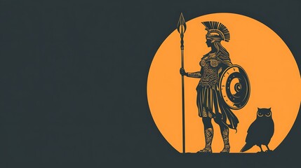 Stylized Icon of Athena with Owl and Shield in Vector Format