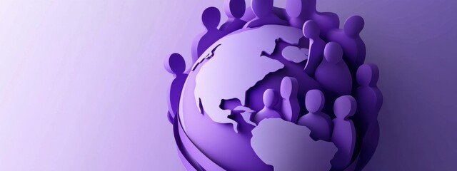 Global Community Unity: A 3D Render of People Surrounding the Earth, Representing Global Interconnection and Togetherness