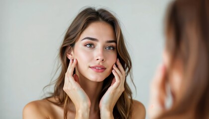 Fototapeta premium Beauty Routine with Young Woman Indoor Self-Care Natural Light Close-Up Skincare Techniques