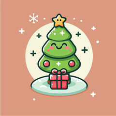 Vector cute fir tree with snow cap, perfect for Christmas celebrations