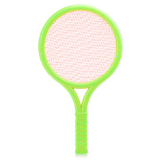 Badminton set made of plastic for children, isolated on a white background. Toy rockets, a shuttlecock ball for playing tennis. Children's sports. Development of a child's sports skills