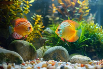 Obraz premium Serene aquarium scene with tropical fish and plants