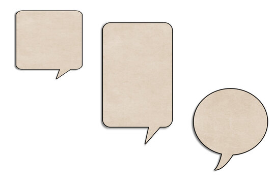 Round and two rectangular paper chat bubbles on transparent background. To insert any symbols and words for communication concepts.