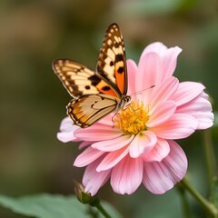 Obraz premium Vibrant Butterfly Perched on Pink Flower in Natural Light