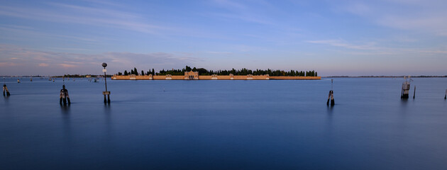 Boatless long exposure of San Michaele, Venice