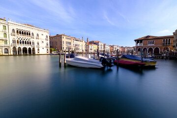 Long exposure of canal grande at rialto market venice