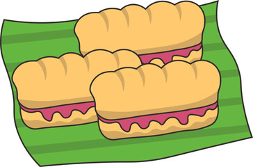 Flat vector set of delicious Indonesian desserts. Tasty and sweet food. Culinary theme. Elements for poster, menu or recipe book