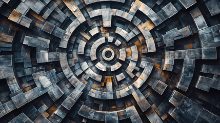 Fototapeta premium Aerial view of a complex maze design , labyrinth, puzzle, aerial photography, intricate, pattern, aerial view, maze. Labyrinth. Illustration