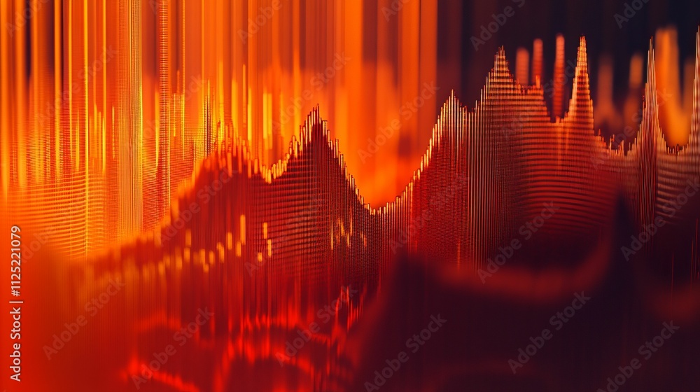 Poster abstract orange data visualization; fluctuating lines.