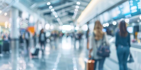 Blurred Airport Interior: Travelers and Departure Gates