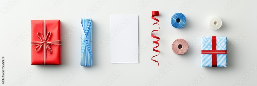 Aufkleber brightly colored gift wrapping supplies arranged neatly on a surface, featuring space for personal m