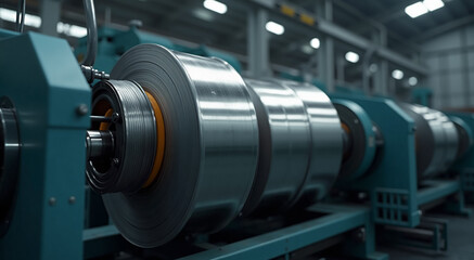 Fototapeta premium a metal coils machine inside a modern factory interior