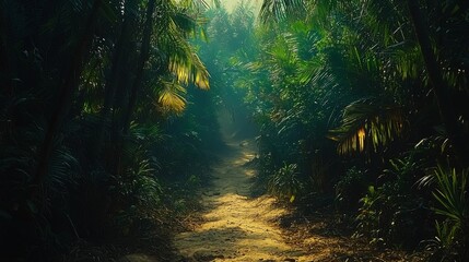 Forest pathway bathed in golden sunlight