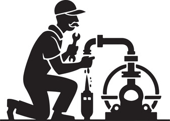 Pump, water, handle, plumber, machine icon silhouette vector style with white background