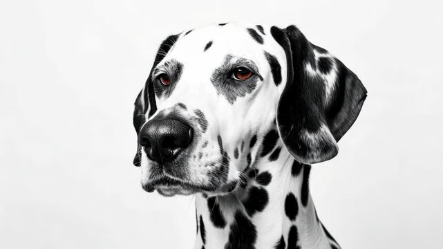 Curious dalmatian observing movement in a bright studio setting