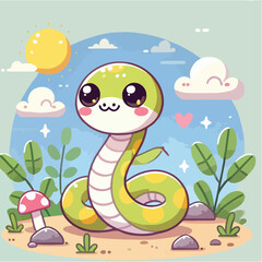 Vector cute snake character with flatdesign