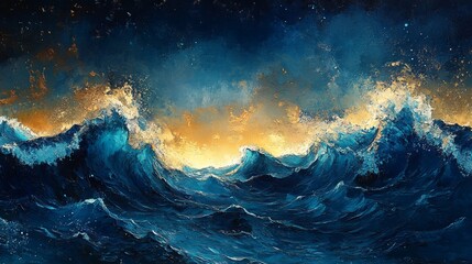 Banner, wall paper, backdrop abstract painting of ocean waves


