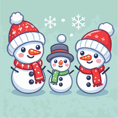 Vector happy snowman facing forward with his red hat