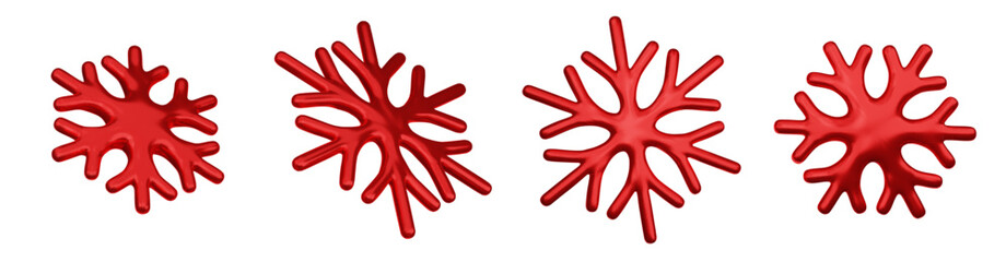3D Snowflakes collection. Red realistic snowflake collection isolated on white background