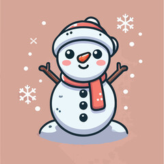 Vector happy snowman facing forward with his red hat