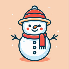 Vector happy snowman facing forward with his red hat