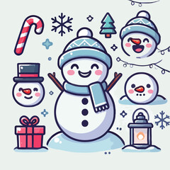 Vector snowman with his red hat in flatdesign
