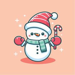 Vector snowman with his red hat in flatdesign