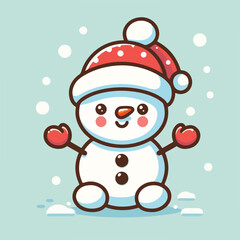Vector snowman with his red hat in flatdesign