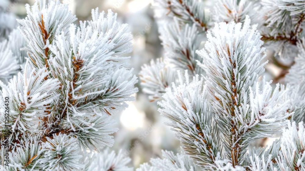 Poster snow-covered pine branches glisten under soft winter light, creating a serene atmosphere in a peacef