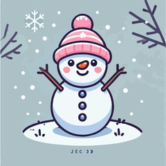 Vector snowman with a cute and simple hat
