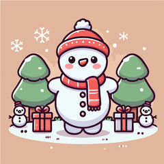 Vector snowman with a cute and simple hat