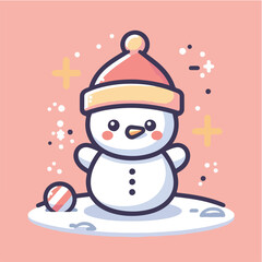Vector snowman with a cute and simple hat