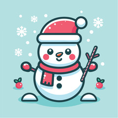 Vector snowman with a cute and simple hat
