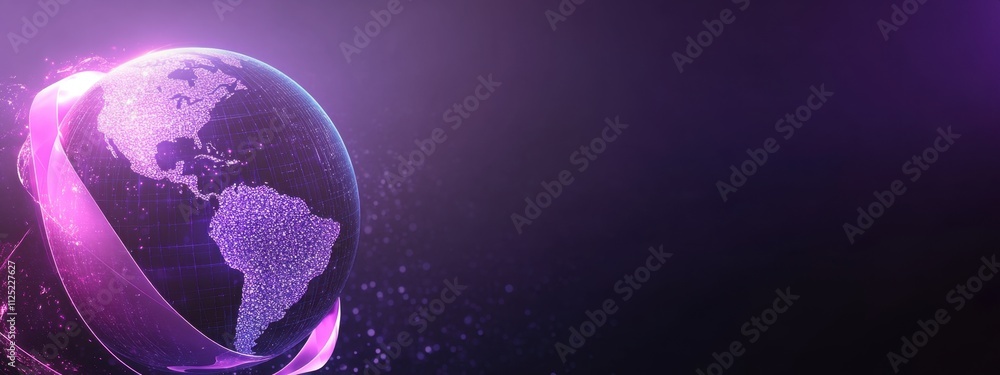 Poster global network connection digital earth visualization abstract purple background