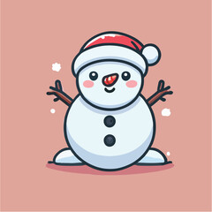Vector snowman with a cute and simple hat