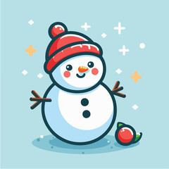Vector snowman with a cute and simple hat