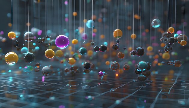 3D Scatter Plot with Colorful Floating Spheres Suspended in Mid-Air (Faint Glow)